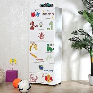the tickle toe plastic chest of 8 drawers for kids  multipurpose organizer amp kids wardrobe with 2 locks  glossy dresser for clothes amp toys  51lx33wx139h cm  white