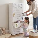 The Tickle Toe Plastic Chest of 8 Drawers for Kids | Multipurpose Organizer &amp; Kids Wardrobe with 2 Locks | Glossy Dresser for Clothes &amp; Toys | 51Lx33Wx139H cm | White with Animal Print