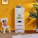 The Tickle Toe Plastic Chest of 8 Drawers for Kids | Multipurpose Organizer &amp; Kids Wardrobe with 2 Locks | Glossy Dresser for Clothes &amp; Toys | 51Lx33Wx139H cm | White with Flower Print