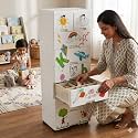 The Tickle Toe Plastic Chest of 8 Drawers for Kids | Multipurpose Organizer & Kids Wardrobe with 2 Locks | Glossy Dresser for Clothes & Toys | 51Lx33Wx139H cm | White