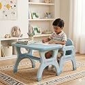 The Tickle Toe Kids Study Table and Chair Set for Home School Activity | Durable Lightweight Plastic Desk with Stationery Tray | Play Table for Toddlers & Kids Age 3–9 | Blue