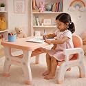 The Tickle Toe Kids Study Table and Chair Set | Durable Plastic Desk for Children | Rectangle Activity Table with Pencil Tray | Lightweight Furniture for Study Play Dining | Pink 3–9 Years