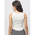 TICKLED PINK Women's &amp; Teen Girls Ribbed Sleeveless Round Neck Curved Hem Tank Top – Stretchy Slim Fit Summer Crop Top