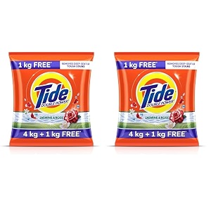 tide plus detergent washing powder - 4kg1kg free  jasmine amp rose fragrance  removes deep-seated oil gravy tea stains  5kg pack of 2