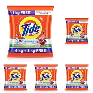 tide plus detergent washing powder - 4kg1kg free  jasmine amp rose fragrance  removes deep-seated oil gravy tea stains  5kg pack of 5