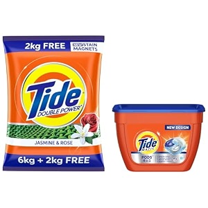 tide plus double power detergent washing powder jasmine amp rose 6kg  2kg free amp matic 4in1 pods detergent pack 18 ct -for top amp front load washing machine only