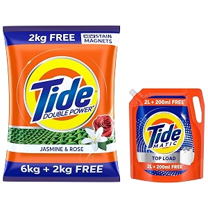 tide plus double power detergent washing powder jasmine amp rose 6kg  2kg free amp tide matic liquid detergent 2l  200 ml free top load washing machine
