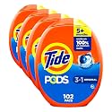 Tide PODS laundry detergent pacs, 3-in-1 Stain Remover, Odor Fighter, Color Protector, HE compatible, Original Scent, 102 Count (Pack of 4)