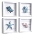 Tide and Tales 3D Coastal Wall Art, Beach Wall Decor, Framed Set of 4