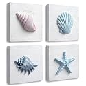 Tide and Tales 3D Seashell Wall Art, Coastal Bathroom Wall Decor, Set of 4