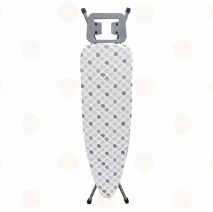 tidy homz nile portable ironing board with folded legs  height adjustable legs - build in press holder - cover with foam pad - dot design ironing board