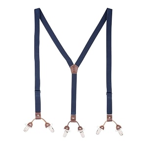 the tie hub slim suspenders for men  blue solid slimfit clip-on y-back elastic braces  adjustable 125 inch  formal wedding