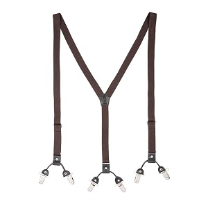 the tie hub slim suspenders for men  brown solid slimfit clip-on y-back elastic braces  adjustable 125 inch  formal wedding