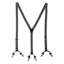 The Tie Hub Slim Suspenders for Men | Grey Solid SlimFit Clip-On Y-Back Elastic Braces | Adjustable 1.25 Inch | Formal Wedding