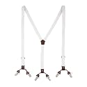 The Tie Hub Slim Suspenders for Men | White Solid SlimFit Clip-On Y-Back Elastic Braces | Adjustable 1.25 Inch | Formal Wedding