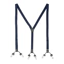 The Tie Hub Slim Suspenders for Men | Blue Solid SlimFit Clip-On Y-Back Elastic Braces | Adjustable 1.25 Inch | Formal Wedding