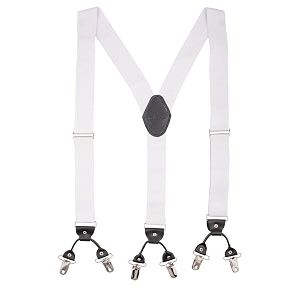 the tie hub suspenders for men  white solid slim clip-on y-back elastic braces  adjustable 125 inch  formal wedding office