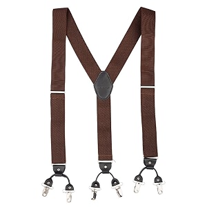 the tie hub suspenders for men  brown solid slim clip-on y-back elastic braces  adjustable 125 inch  formal wedding office
