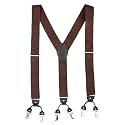 The Tie Hub Suspenders for Men | Brown Solid Slim Clip-On Y-Back Elastic Braces | Adjustable 1.25 Inch | Formal Wedding Office