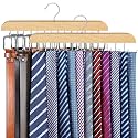 Tie Rack & Belt Hanger 2 in 1 Tie Hanger Space Saving Max 42 Belts& 60 Ties Capacity for Closet Organizers and Storage, Sturdy Wood Belt & Tie Collection Organizer(Wood, 2Pack)