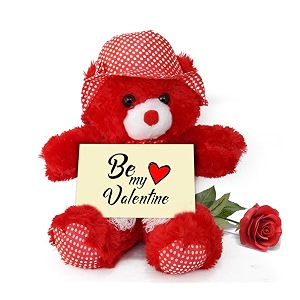 tied ribbons gift for girlfriend wife girls women - valentines day gift soft large teddy bear with artificial red rose and greeting card combo - wedding anniversary birthday gifts
