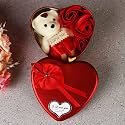 TIED RIBBONS Valentine Gift for Girlfriend Wife Girls Her (Scented Red Rose Flowers Gift Box with Teddy, Small Greeting Card and Heart Shape Pendant Hamper)