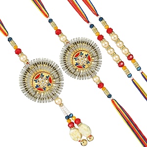 tied ribbons rakhi for brother bhabhi - premium set of 2 lumba rakhi39s set for bhaiya bhabhi - rakhi for brother for rakshabandhan
