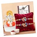 TIED RIBBONS Rakhi Gift for Brother - Set of 2 Designer Rakhi with Mini Ganesh Idol Figurine and Roli Tika - Rakhi for Brother