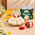 TIED RIBBONS Bhai Dooj Gift Set with Greeting Card, Ganesha Idol, Roli Chawal, Moli Thread & Sweets – Traditional Bhaiya Dooj Puja Gift for Brother, Bhai Dooj Hamper for Festival Celebration