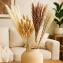TIED RIBBONS Set of 100 Pcs Natural Dried Pampas Grass Contains Real Rabbit Bunny Tail Reed Pampas - Boho Bouquet Artificial Flowers for Table Vase, Party Wedding & Home Decoration (17 inch Length)