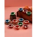 TIED RIBBONS Set of 12 Handmade Clay Diyas Earthen Oil Lamp Diya for Diwali Decoration Home Puja Office Pooja Room Mandir Temple Table Dipawali Decor Items (Multi, 5 cm x 2 cm)