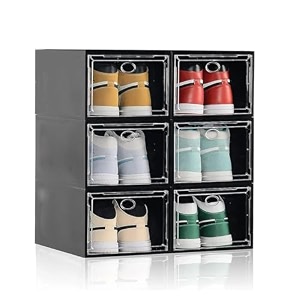 tied ribbons set of 6 shoe boxes professional shoes display case organizer for clear plastic stackable sneaker storage for sneakerhead black fits indiauk size 13