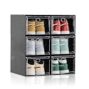 TIED RIBBONS Set of 6 Shoe Boxes Professional Shoes Display Case Organizer for Clear Plastic Stackable Sneaker Storage for Sneakerhead (Black, Fits India/UK Size 13)