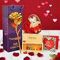 TIED RIBBONS Valentine Gift Artificial Golden Rose Flower with Teddy Gift Box and Love Messages Bottles Combo - Valentine Gift for Girlfriend Boyfriend Husband Wife Couple