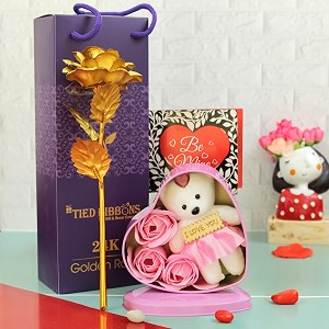 tied ribbons valentine gift for girlfriend boyfriend husband wife girls boys couples special 24k gold plated rose scented rose flowers with teddy gift box