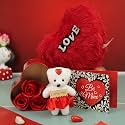 TIED RIBBONS Valentine Gift for Girlfriend Boyfriend Girls Boys Husband Wife Him Her - Special Heart Shape Teddy Gift Box with Heart Cushion Card Combo