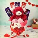 TIED RIBBONS Gift for Girlfriend Boyfriend Husband Wife - Chocolate Gift Box (Teddy Bear Artificial Rose Flower with Assorted Chocolates Hamper)