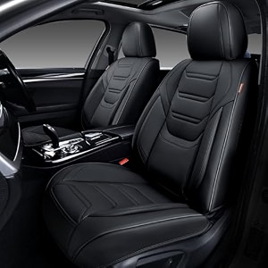 tiehesyt car seat covers full set breathable leather automotive front and rear seat covers with headrest car seat protectors full set compatible with most vehicles suv elegant black front pair