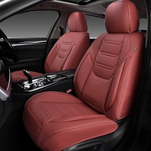 tiehesyt car seat covers full set breathable leather automotive front and rear seat covers with headrest car seat protectors full set compatible with most vehicles suv martha red front pair