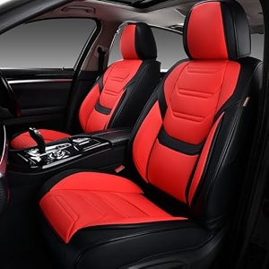 tiehesyt car seat covers full set breathable leather automotive front and rear seat covers with headrest car seat protectors full set compatible with most vehicles suv blackampred front pair