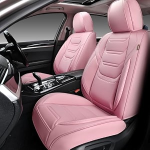 tiehesyt car seat covers full set breathable leather automotive front and rear seat covers with headrest car seat protectors full set compatible with most vehicles suv cute pink front pair