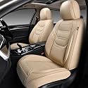 TIEHESYT Car Seat Covers Full Set, Breathable Leather Automotive Front and Rear Seat Covers with Headrest, Car Seat Protectors Full Set, Compatible with Most Vehicles, SUV (Faddish Beige, Front Pair)