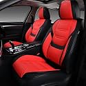 TIEHESYT Car Seat Covers Full Set, Breathable Leather Automotive Front and Rear Seat Covers with Headrest, Car Seat Protectors Full Set, Compatible with Most Vehicles, SUV (Black&amp;Red, Front Pair)