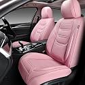 TIEHESYT Car Seat Covers Full Set, Breathable Leather Automotive Front and Rear Seat Covers with Headrest, Car Seat Protectors Full Set, Compatible with Most Vehicles, SUV (Cute Pink, Front Pair)