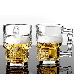 skull design glass beer mugs  520 ml pack of 4  glass mugs with fancy handle for home dining table 4 skull beer mug 520ml