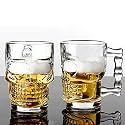 Skull Design Glass Beer Mugs | 520 ml, Pack of 6 | Glass Mugs with Fancy Handle for Home Dining Table (6, Skull Beer Mug 520ML)