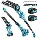 TIETOC 2-in-1 Brushless Pole Saw for Tree Trimming – 8/6" Mini Electric Chainsaw with 2×4000mAh Batteries, Auto Oiling, Tool-Free Adjustment,Cordless Battery Powered Saw for Home Garden Branch Cutting