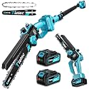 TIETOC 2-in-1 Brushless Pole Saw for Tree Trimming – 8" Mini Electric Chainsaw with 2×4000mAh Batteries, Auto Oiling, Tool-Free Adjustment,Cordless Battery Powered Saw for Home Garden Branch Cutting