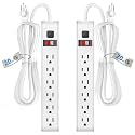 TiFFCOFiO Surge Protector Power Strip, 20 Feet Extension Cord, 600 Joules Surge Protection, Multiple Protection 6 Outlet Strip, 14 AWG Cord, 15A/1875W, ETL Listed (2 Packs, 20 FT)