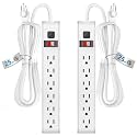 TiFFCOFiO Surge Protector Power Strip, 25 Feet Extension Cord, 600 Joules Surge Protection, Multiple Protection 6 Outlet Strip, 14 AWG Cord, 15A/1875W, ETL Listed (2 Packs, 25 FT)